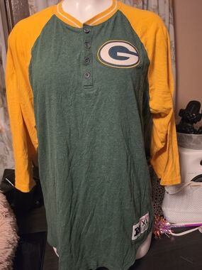 Mitchell & Ness Green and Yellow Green Bay Packers Henley Jersey